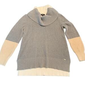 DKNY Womens sweater, chunky knit, colorblock, grey, small